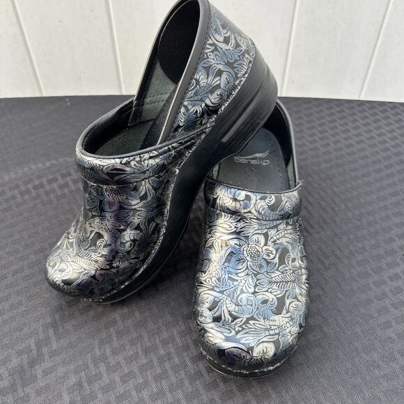 Women's Dansko Professional Clog Shoes Floral Size EU 37 US 7 Blue Iridescent - Picture 1 of 6